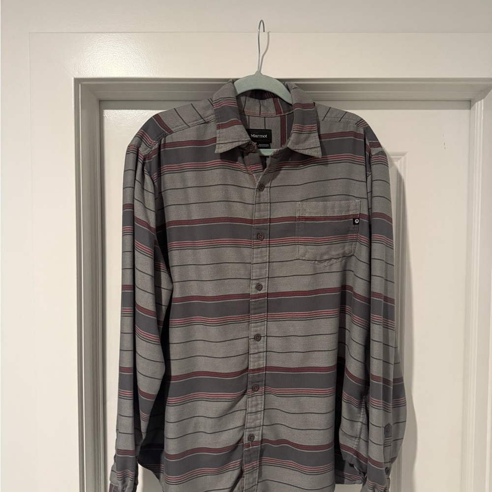 Marmot Gray and Red Striped Men's Shirt